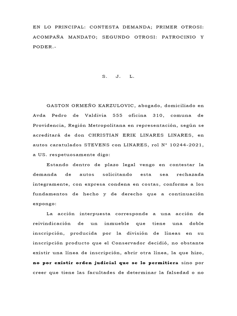 Contestación a Demanda de Reivindicación | PDF