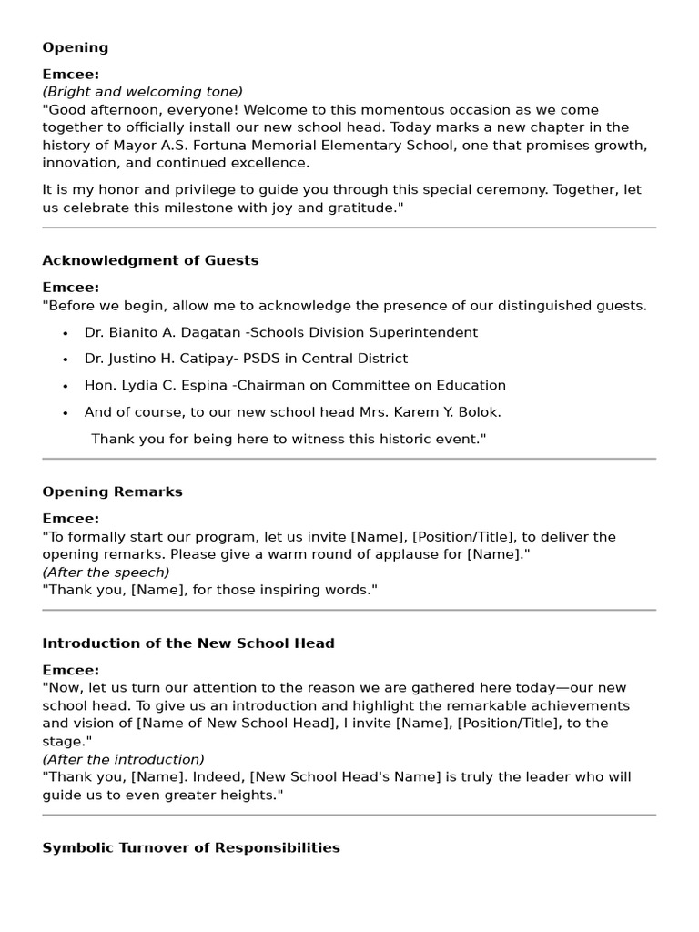 New School Head Installation Ceremony | PDF