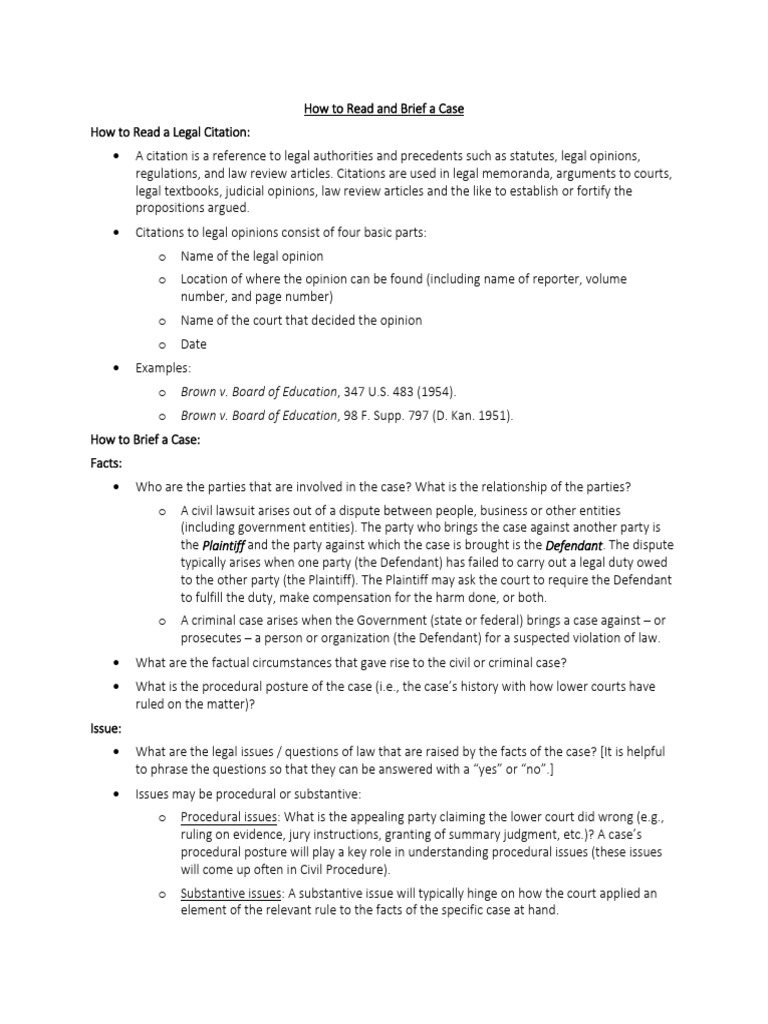 Case Reading and Briefing Guide | PDF | Judgment (Law) | Common Law