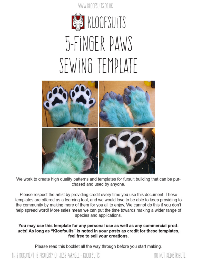 Free 5-Finger Fursuit Paw Pattern | PDF | Sewing | Seam (Sewing)