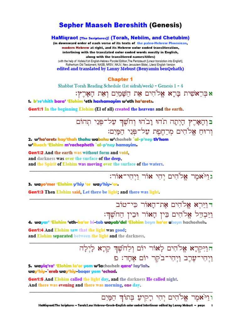 Interlinear Genesis: Hebrew-English Guide | PDF | Bible | Hebrew Bible ...