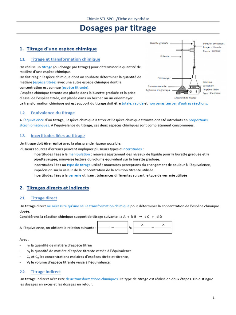 Dosages par Titrage en Chimie | PDF | Titrage | Chimie