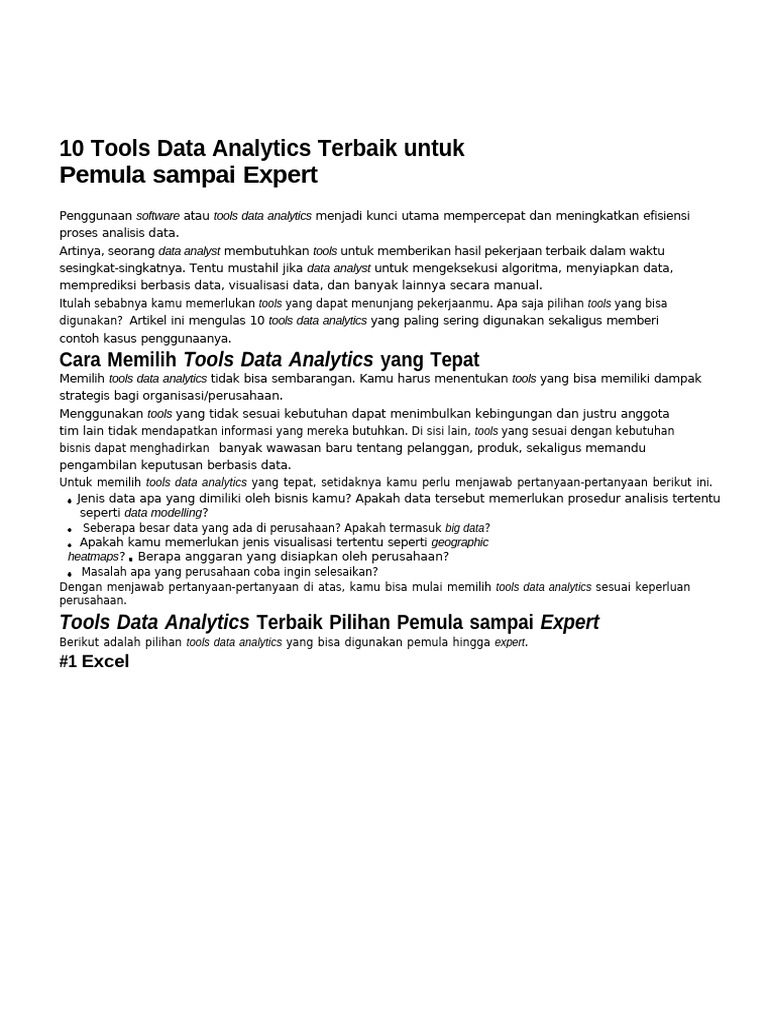 10 Tools Data Analytics untuk Semua Level | PDF