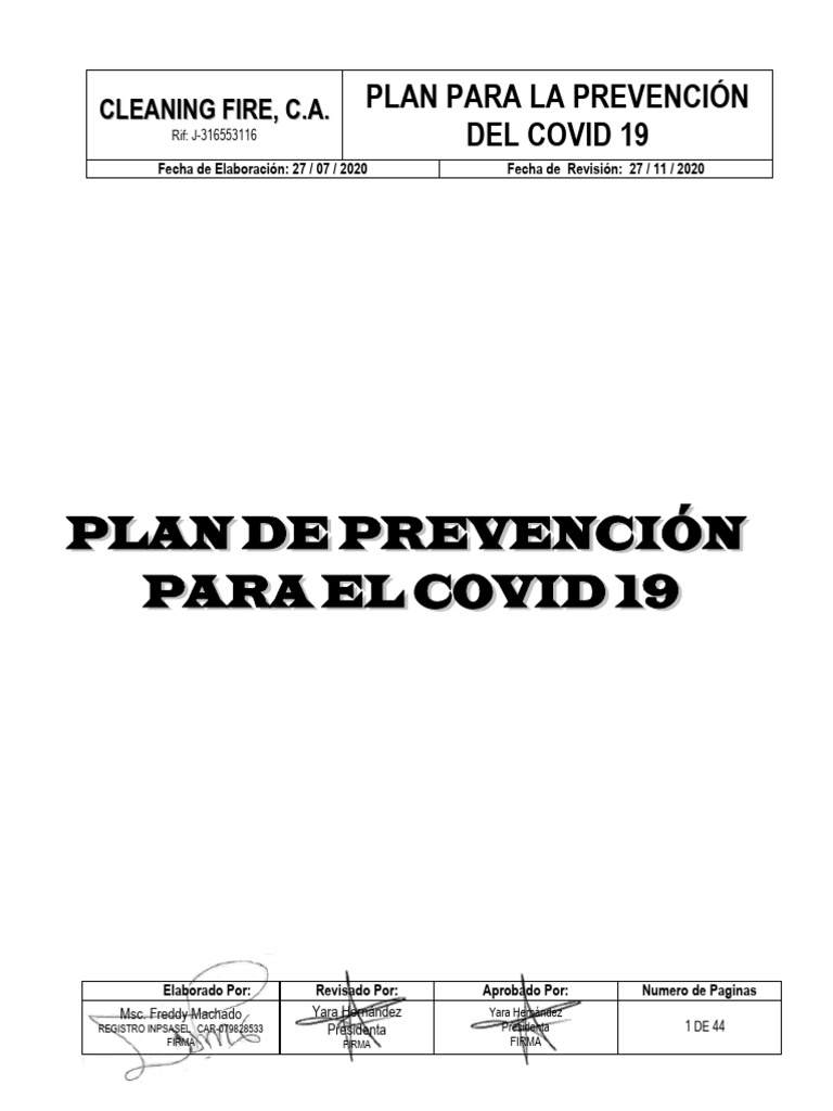 Plan de Prevención COVID-19 en CLEANING FIRE | PDF | Lavado de manos ...