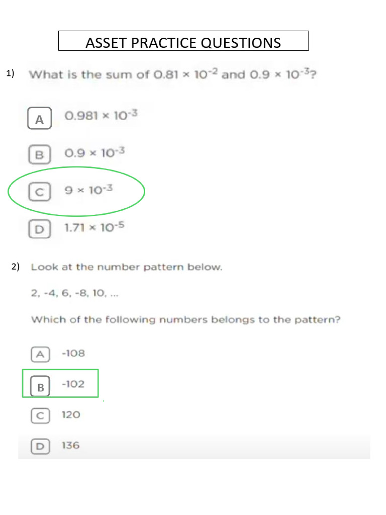 ASSET Practice Questions | PDF