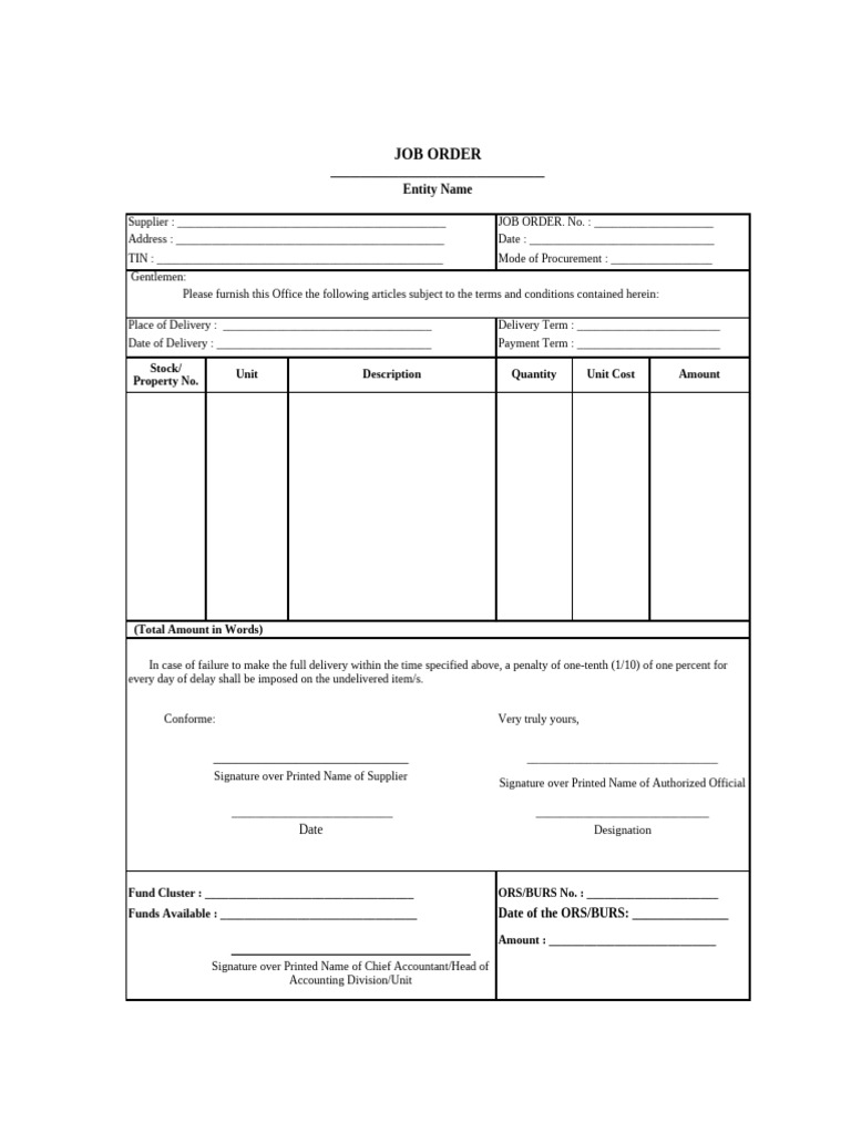 Job Order Template for Procurement | PDF | Business