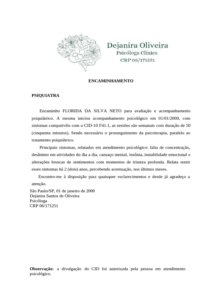 Psiquiatra Encaminhamento | PDF