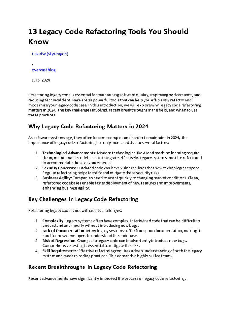 13 Legacy Code Refactoring Tools You Should Know _ overcast blog | PDF ...
