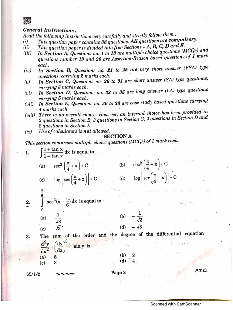 2023 Maths Board Paper | PDF