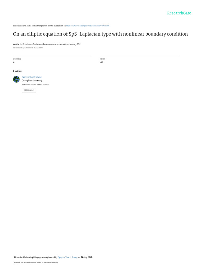 On An Elliptic Equation of P-Laplacian Type With N | PDF | Nonlinear ...