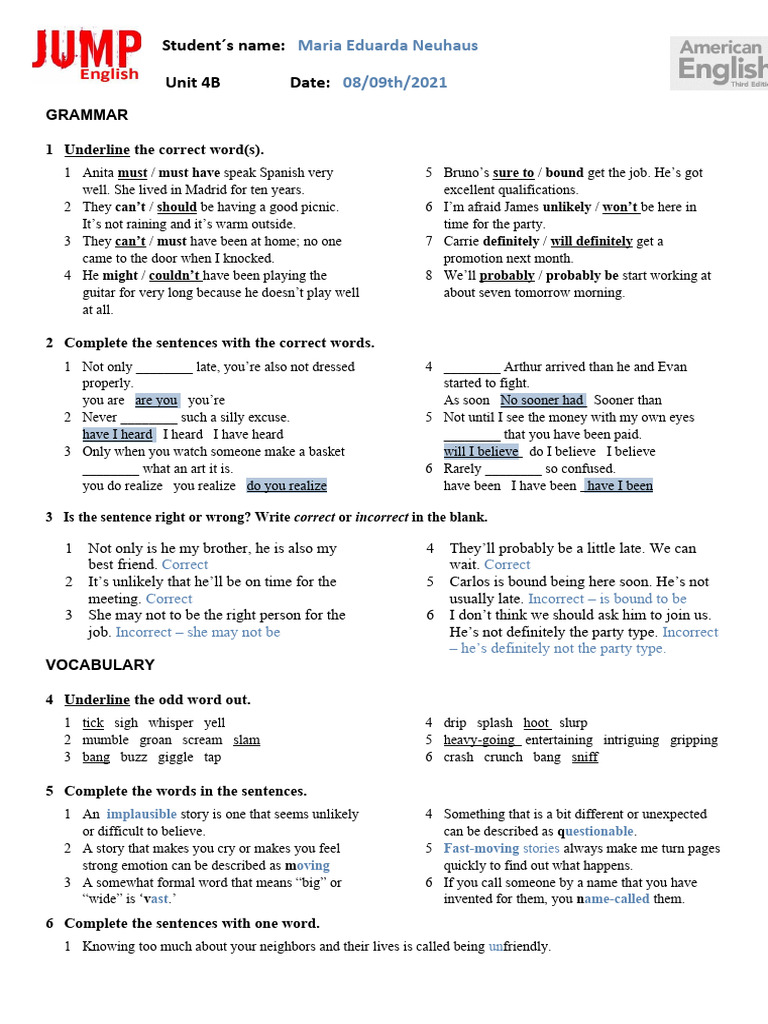 Grammar and Vocabulary Practice Guide | PDF | Translations | Novels