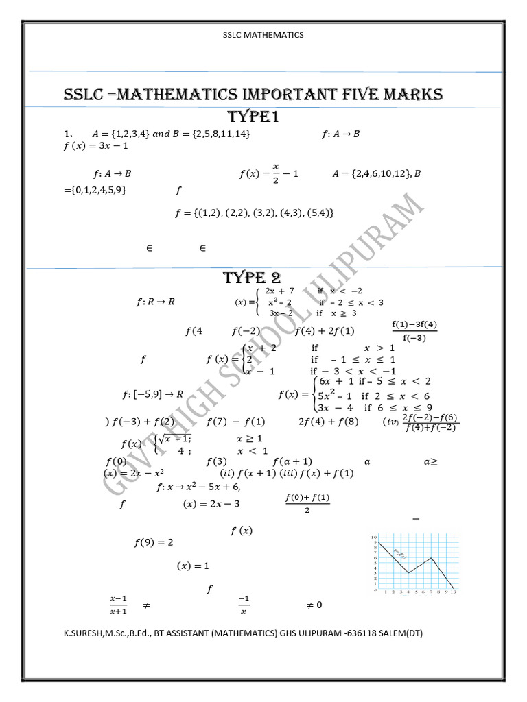 10th Standard Maths Model Questions | PDF | Function (Mathematics ...