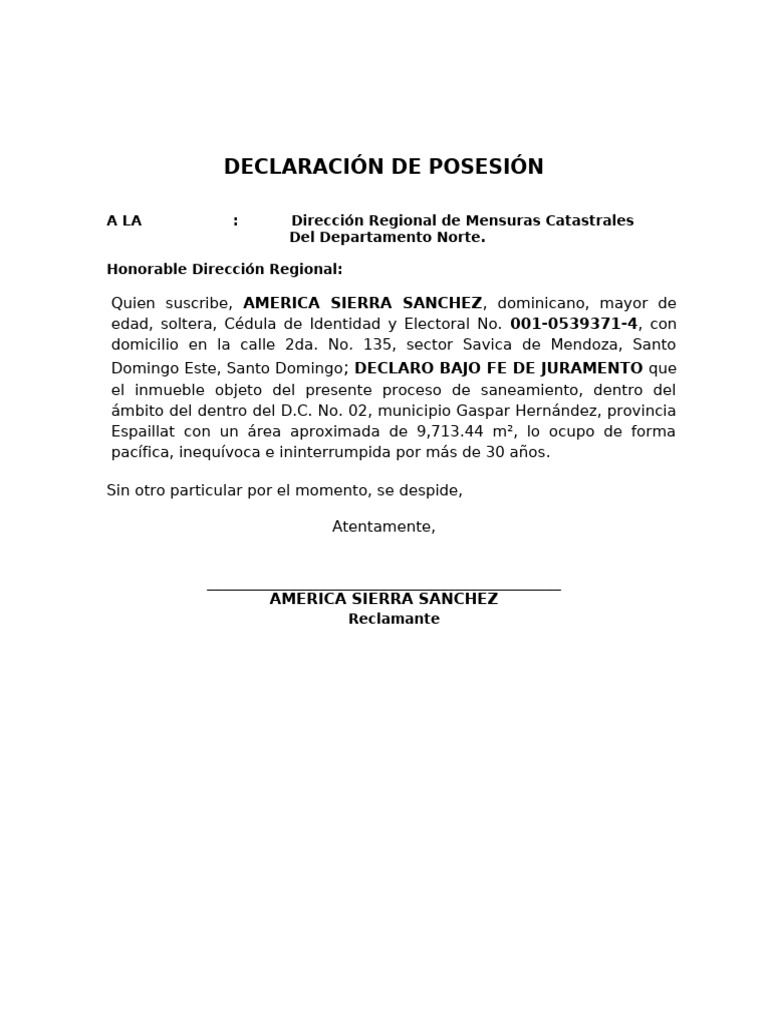 Declaración de Posesión de Inmueble | PDF