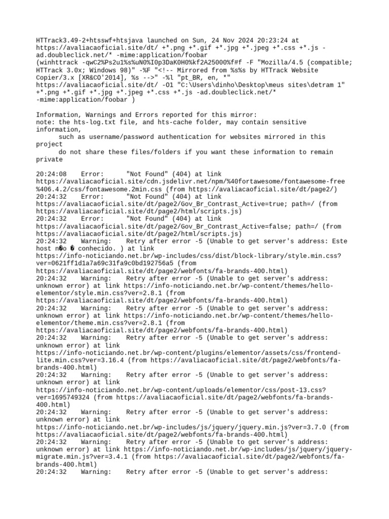 HTTrack Mirror Log: Errors & Warnings | PDF | System Software | Software