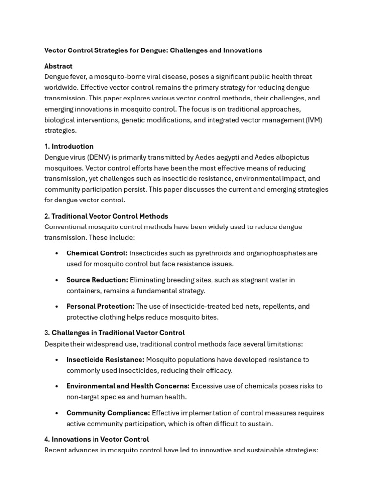 Vector Control Strategies For Dengue - Challenges and Innovations | PDF ...