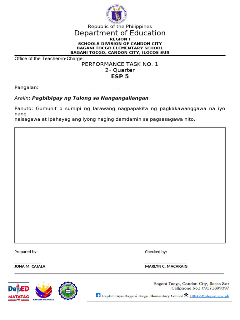 ESP 5 Performance Task: Community Service | PDF