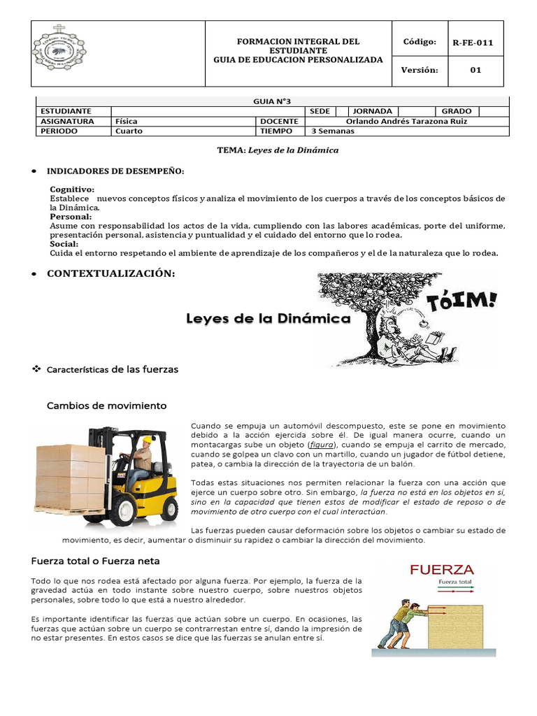 Guia de Dinámica -10 | PDF | Fuerza | Las leyes del movimiento de Newton