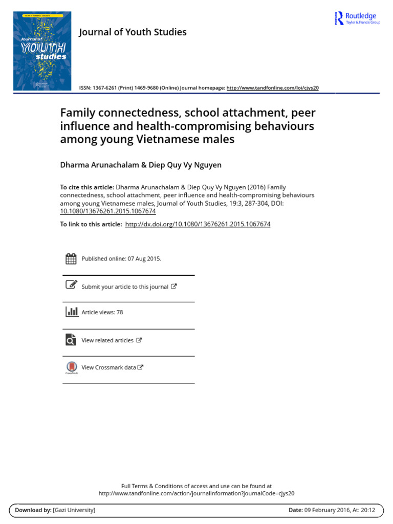 Family Connectedness, School Attachment, Peer Influence and Health ...