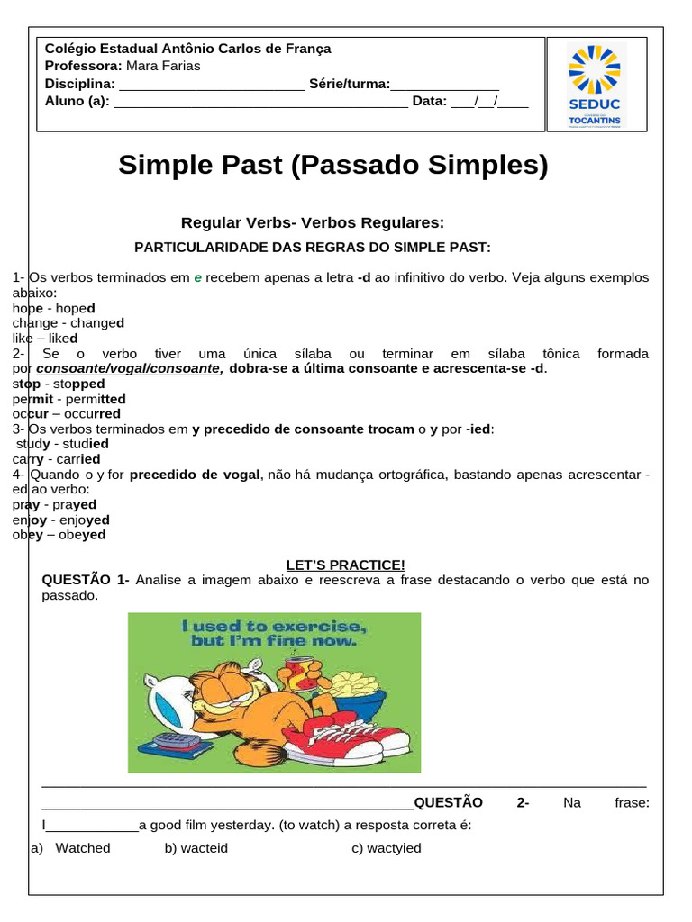 Regras do Simple Past em Verbos Regulares | PDF