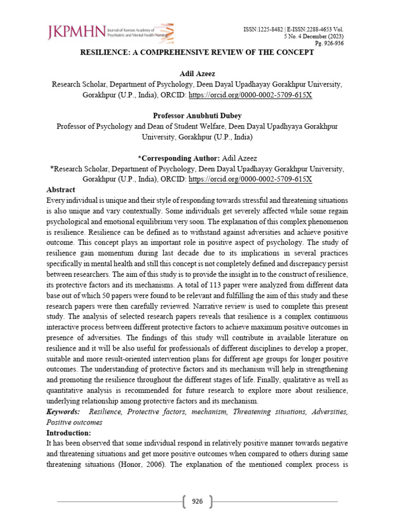 Comprehensive Review of Resilience | PDF | Psychological Resilience ...