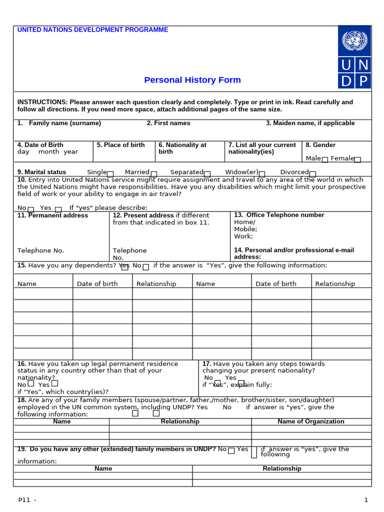 UNDP Personal History Form Guide | PDF | Diploma