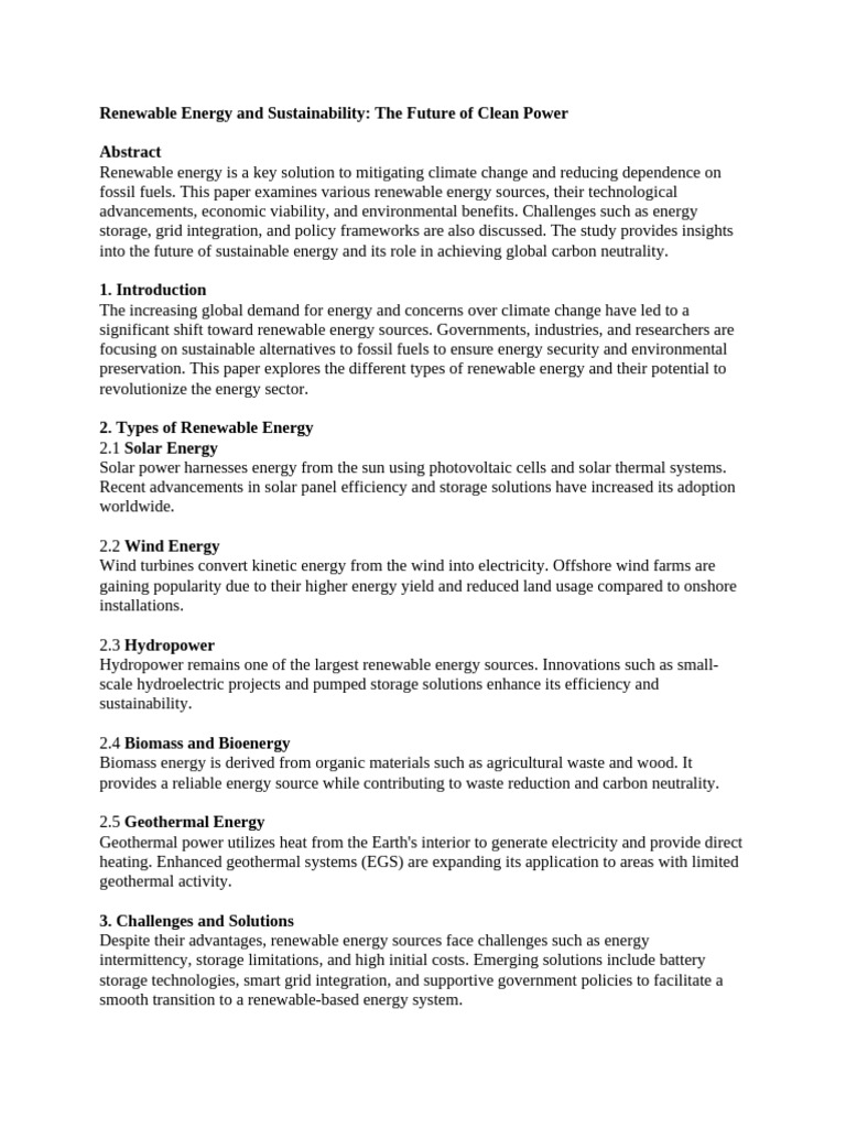 Renewable Energy and Sustainability | PDF | Renewable Energy | Energy ...