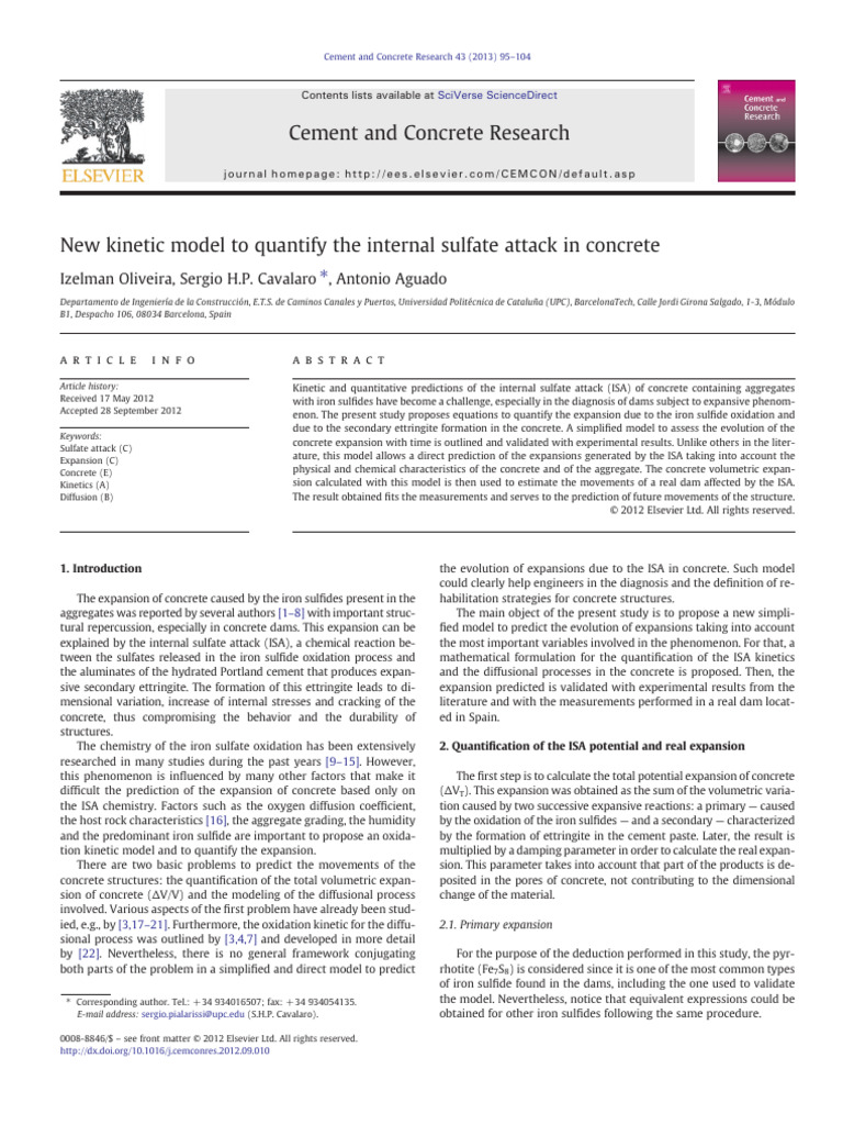 Kinetic Model for Internal Sulfate Attack in Concrete | PDF | Cement ...