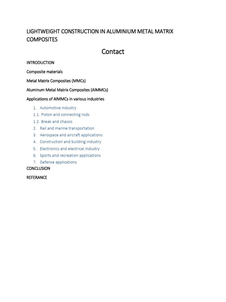 Aluminum Metal Matrix Composites Uses | PDF