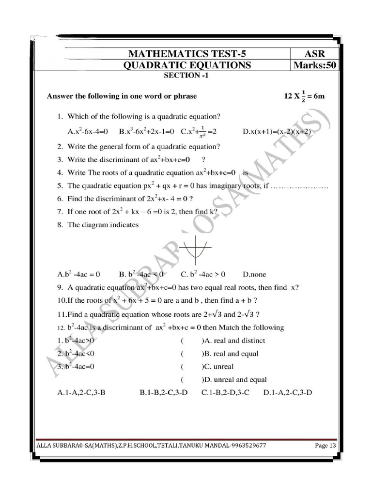 Quadratic Equations | PDF
