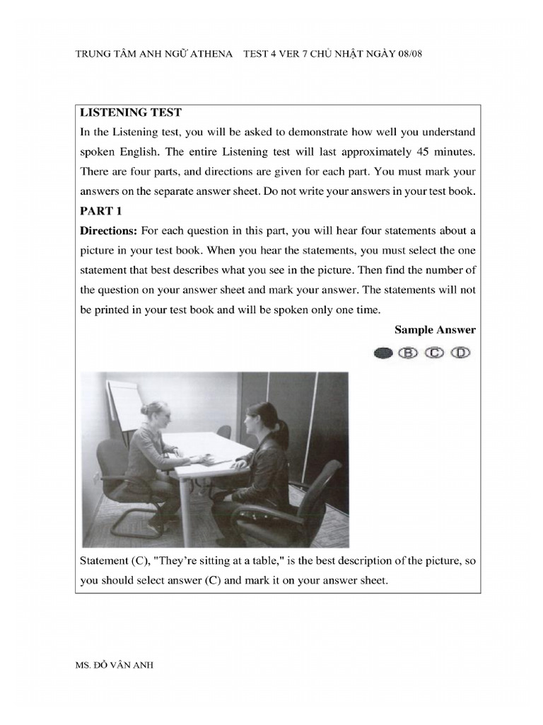 Test 4 Ver 7 - Listening | PDF