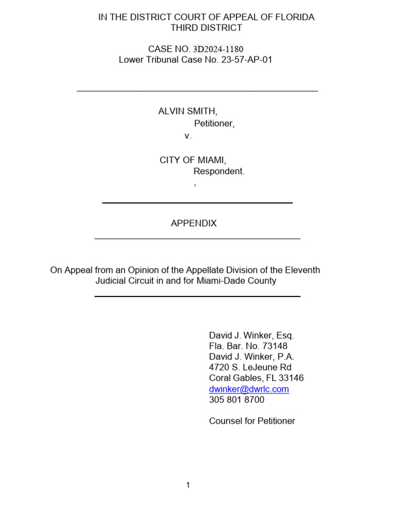 Miami Appeal Case 3D2024-1180 Summary | PDF