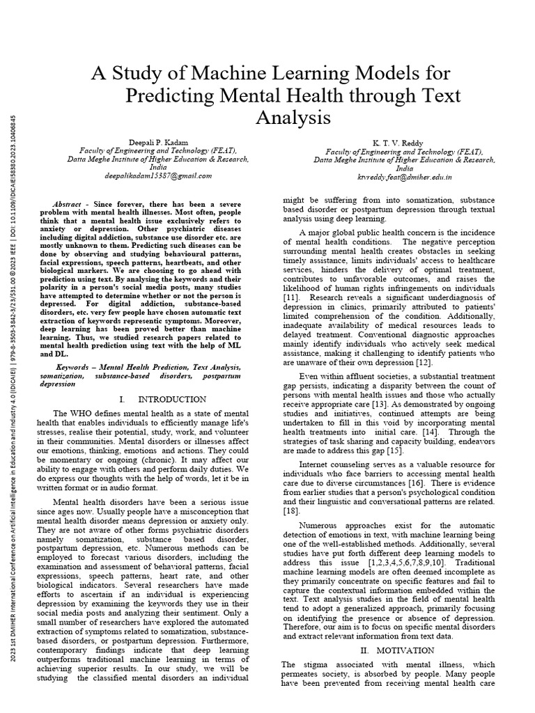 A Study of Machine Learning Models For Predicting Mental Health Through ...