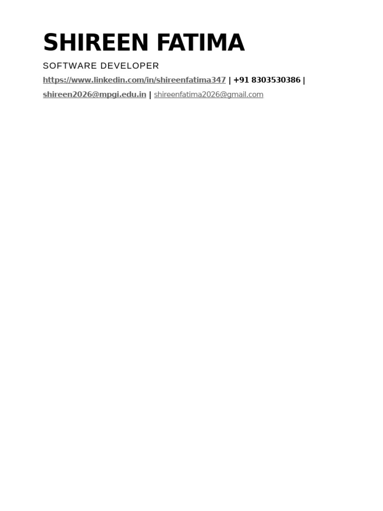 Shireen Fatima: Software Developer Profile | PDF | Java Script ...