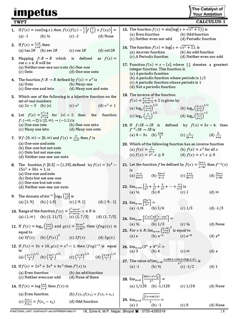 Calculus 1: Functions and Limits Exam | PDF | Function (Mathematics ...