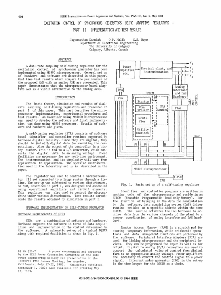 Excitation control of synchronous generators using adaptive regulators