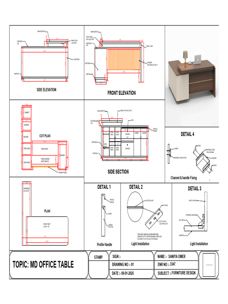 MD Office Table Detail Drawing | PDF