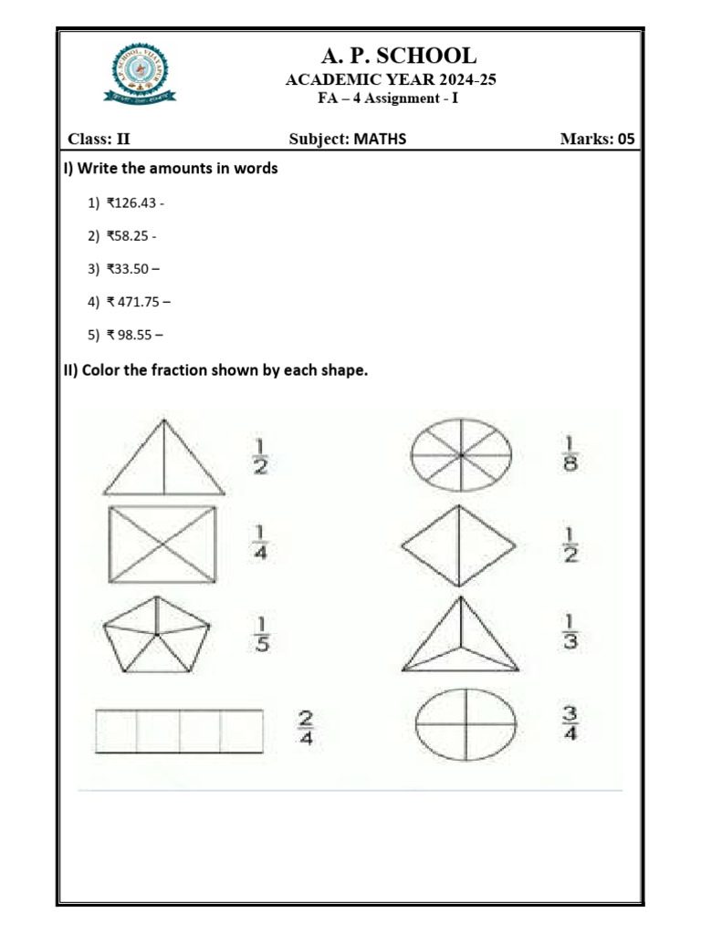 2nd STD Fa4 Maths Assignment | PDF