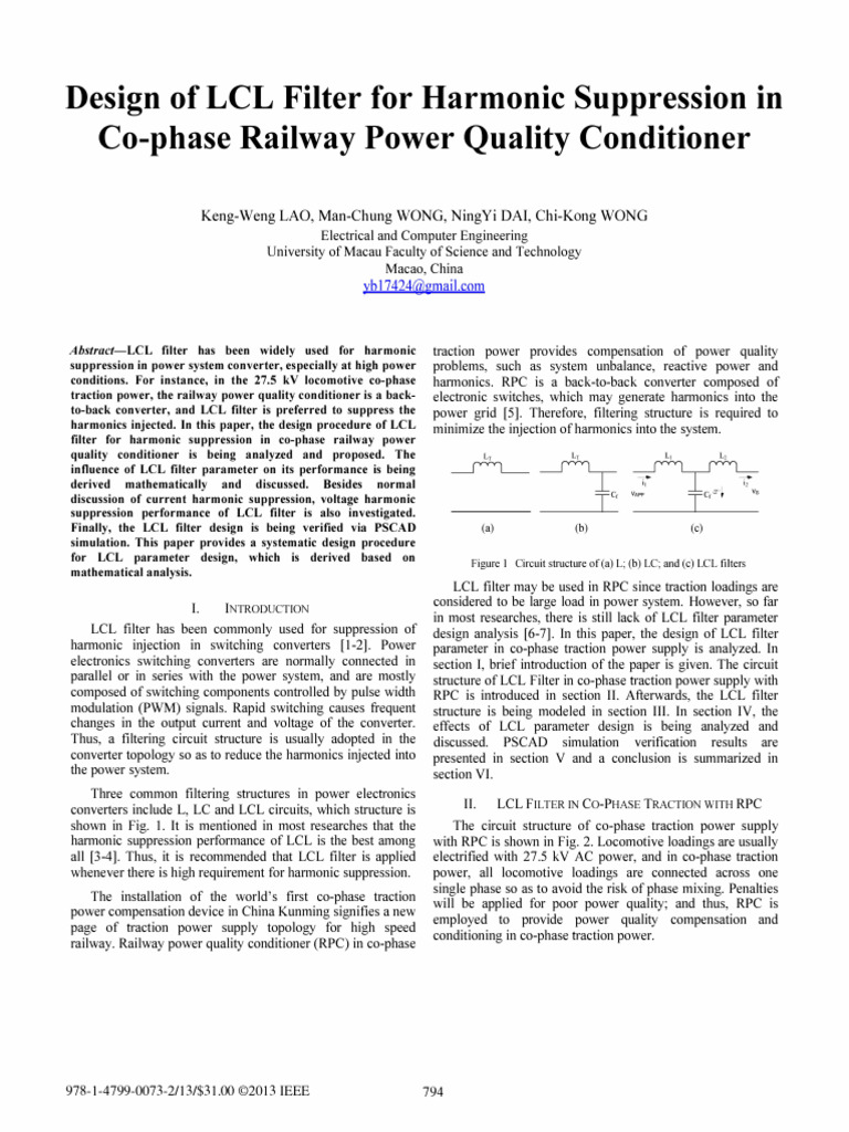 LCL Filter Design for Railway Power Quality | PDF | Power Supply ...
