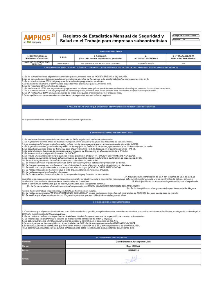 Informe Mensual de Seguridad Laboral 2024 | PDF | Seguridad y salud ...