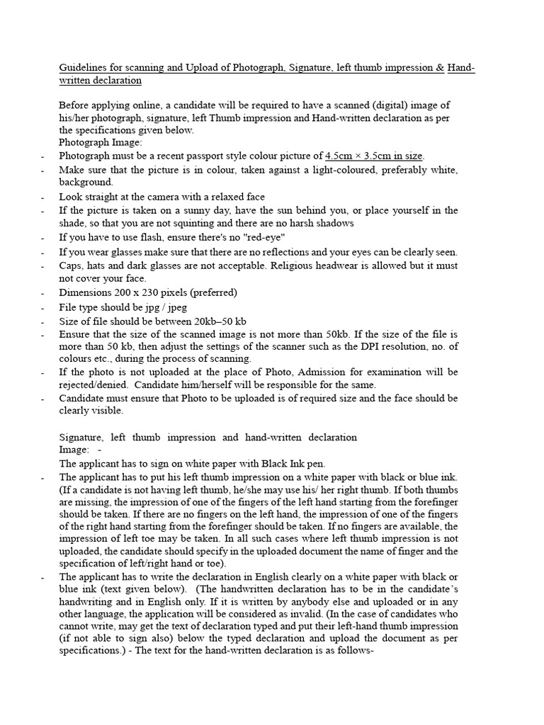 Photo & Signature Upload Guidelines | PDF | Image Scanner | Imaging