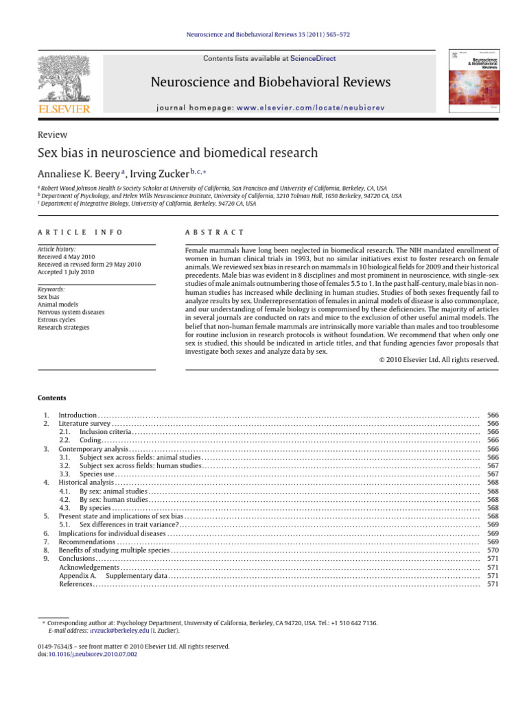 Addressing Sex Bias in Biomedical Research | PDF | Pharmacology ...