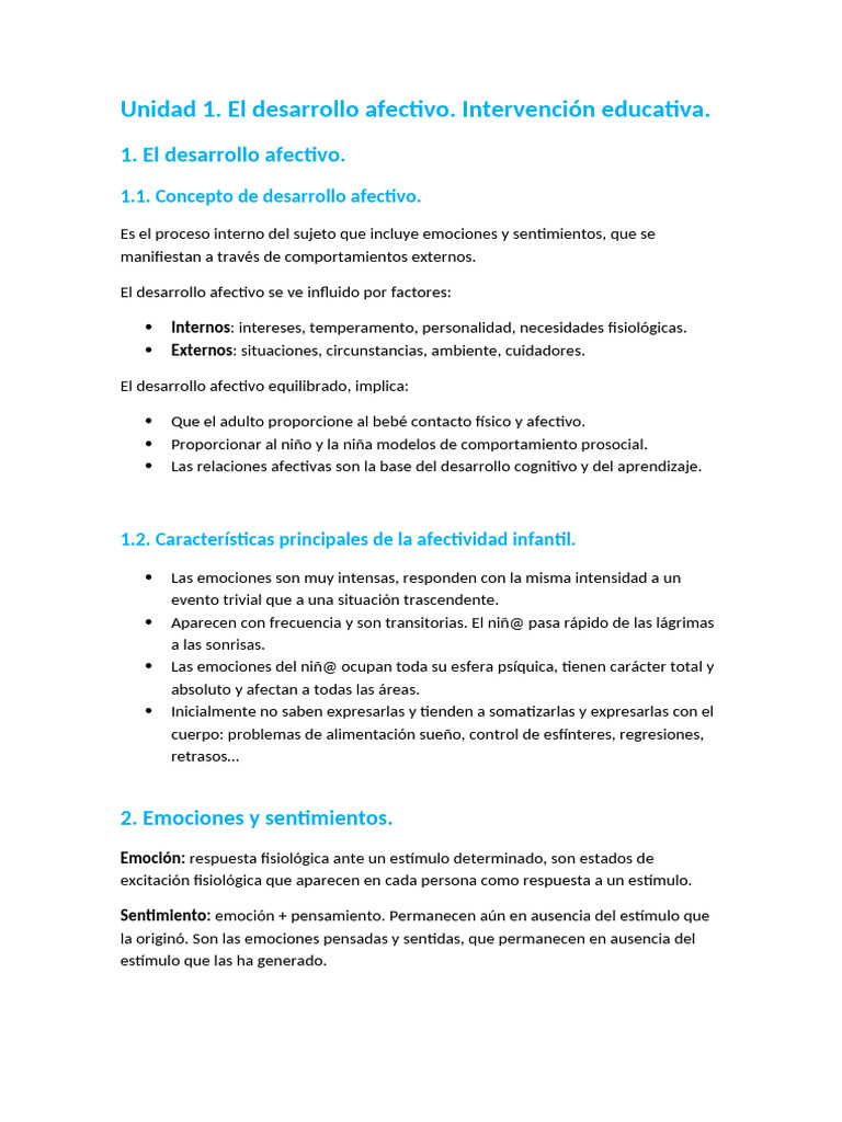 Unidad 1 Resumida | PDF | Las emociones | Teoría de apego