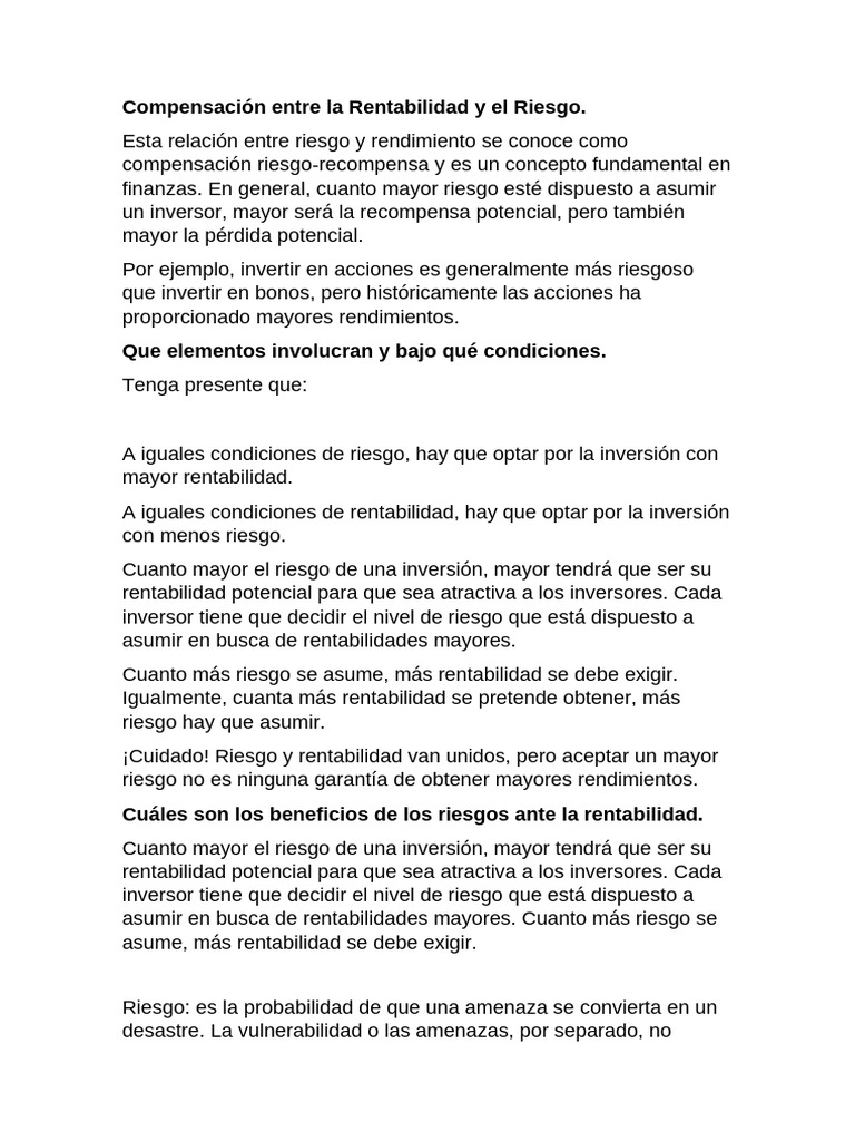 Riesgo y Rentabilidad en Inversiones | PDF