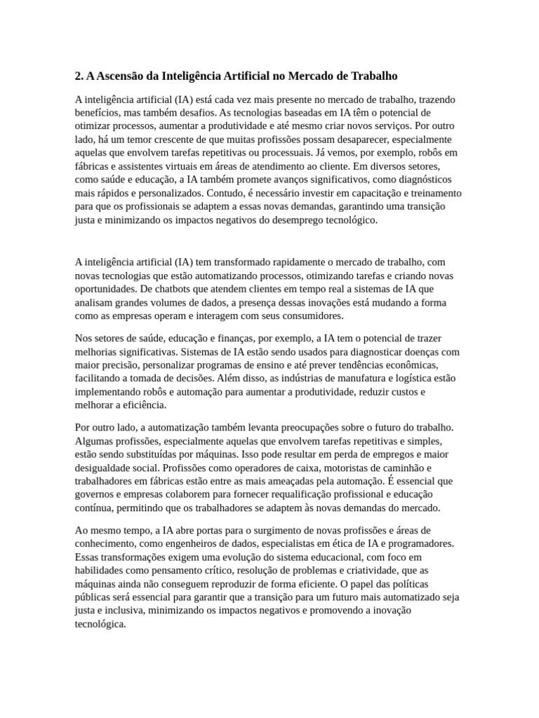 Impacto da IA no Mercado de Trabalho | PDF | Inteligência artificial ...