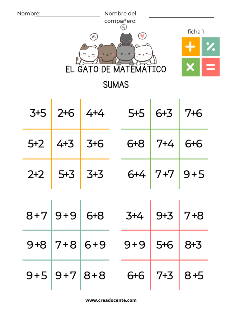 Gato Matemático: Sumas y Multiplicaciones | PDF