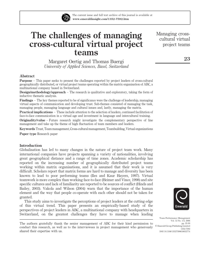 The Challenges of Managing Cross-Cultural Virtual Project Teams | PDF ...