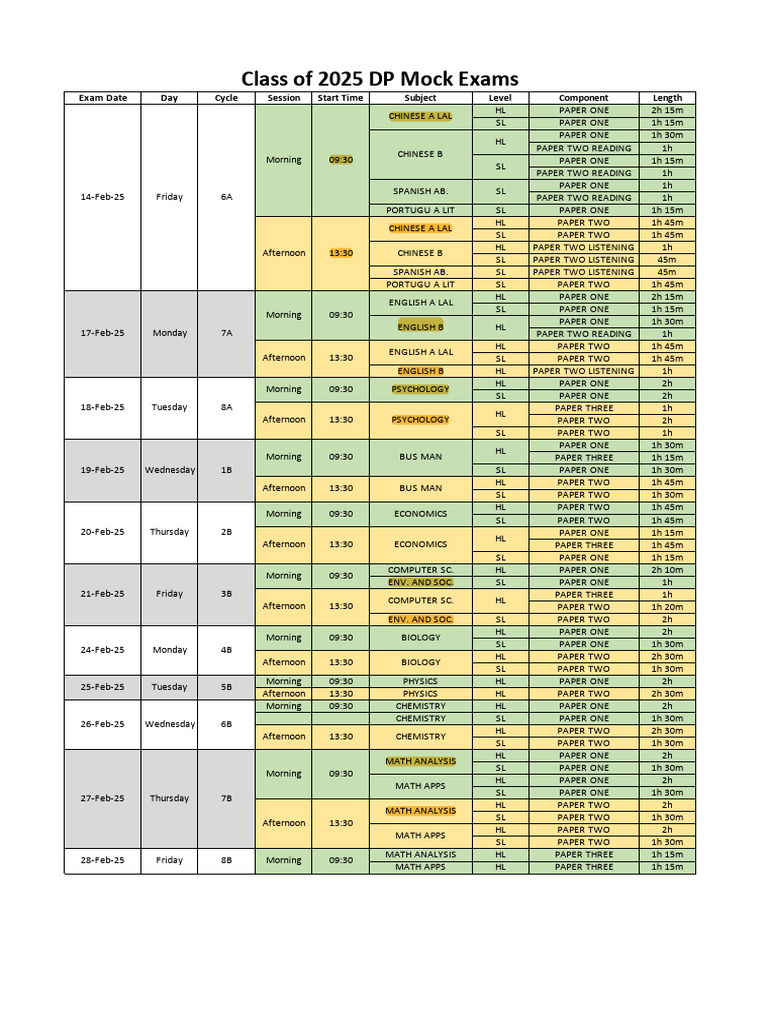 2025 DP Mock Exam Schedule | PDF