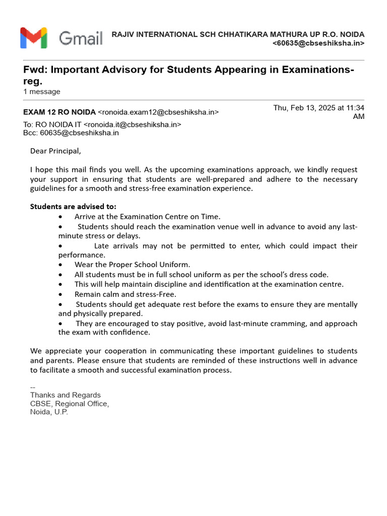 Exam Guidelines for Students at Rajiv International School | PDF