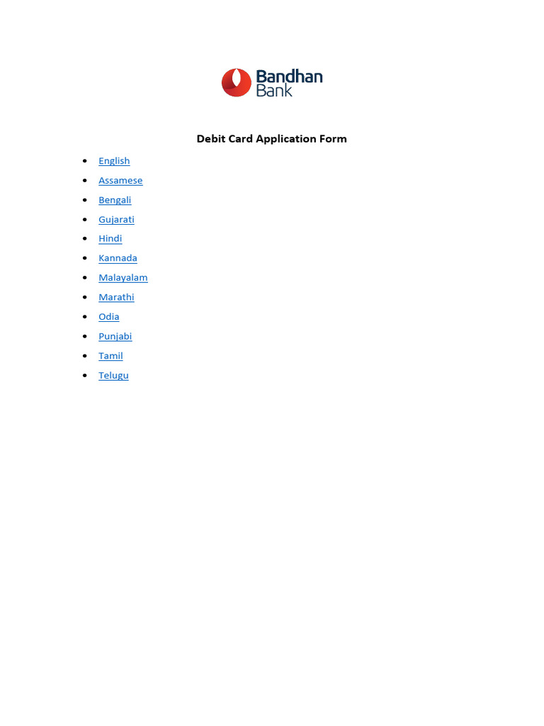 Debit Card Application Form Languages 301123 | PDF