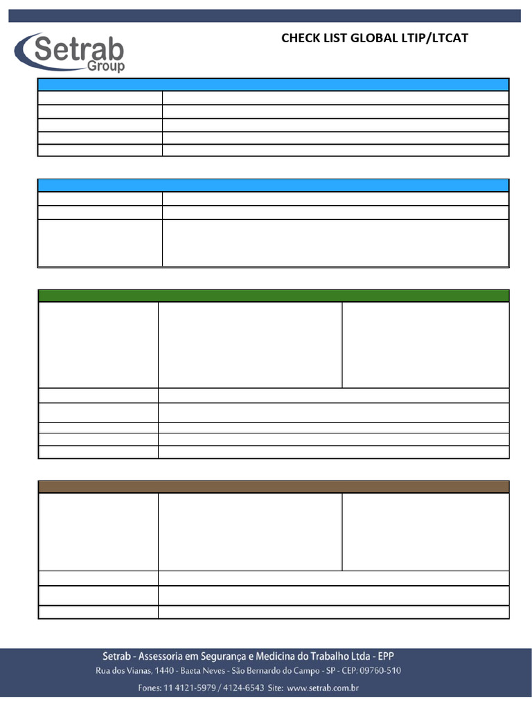 Check List LTIP/LTCAT Segurança do Trabalho | PDF